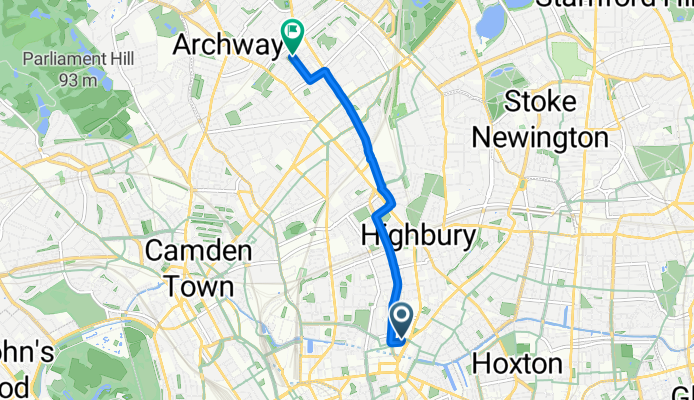 Upper Street, London to Cornwallis Road, London