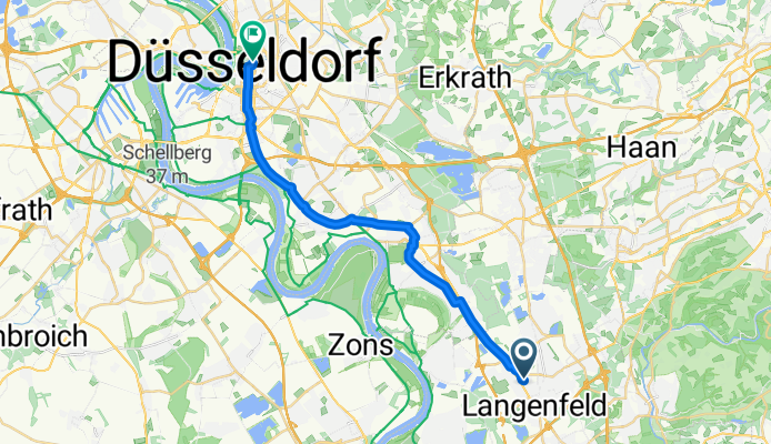 Zeppelinweg, Langenfeld (Rheinland) nach Stadtbezirk 1, Düsseldorf