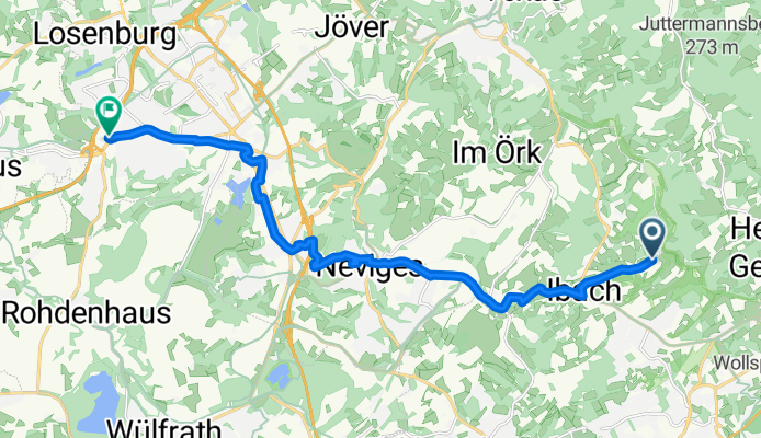 Fettenberger Weg, Wuppertal nach Uhlandstraße, Velbert