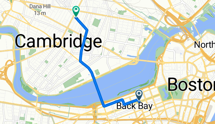 Dartmouth St, Boston to Prospect St, Cambridge
