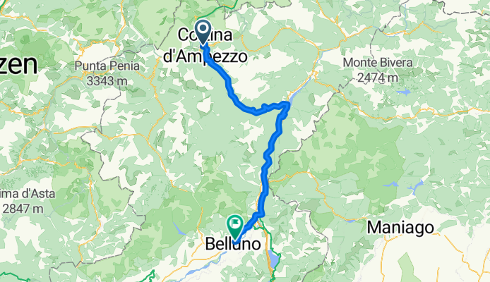Cortina to Belluno (cycle path prio)