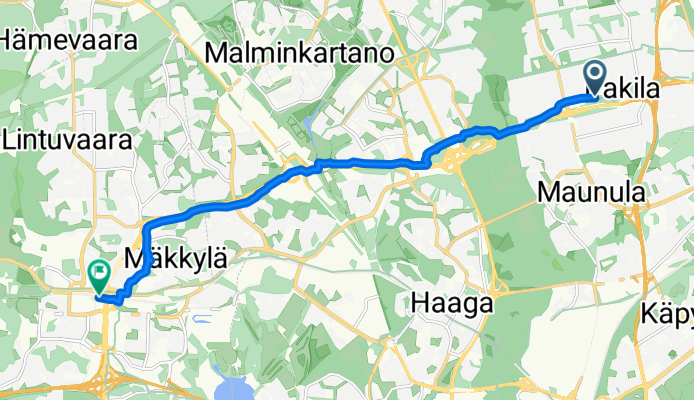 Elontie, Helsinki to Linnatullinkatu, Espoo