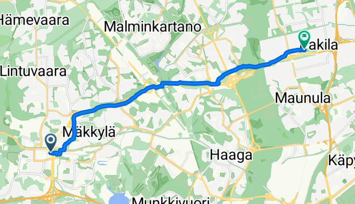 Leppävaarankatu, Espoo to Halkosuontie, Helsinki
