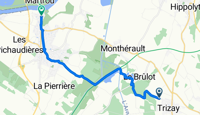 Rue des Coudraies, Trizay à Avenue du Transbordeur, Échillais