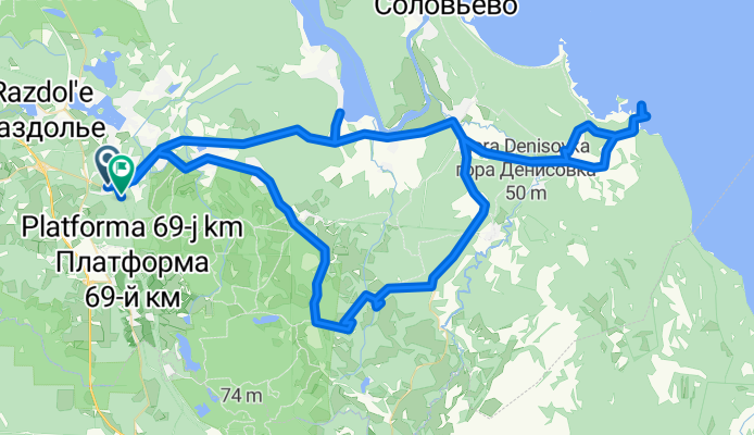 60.543, 30.214 до 60.536, 30.225Sosnovo