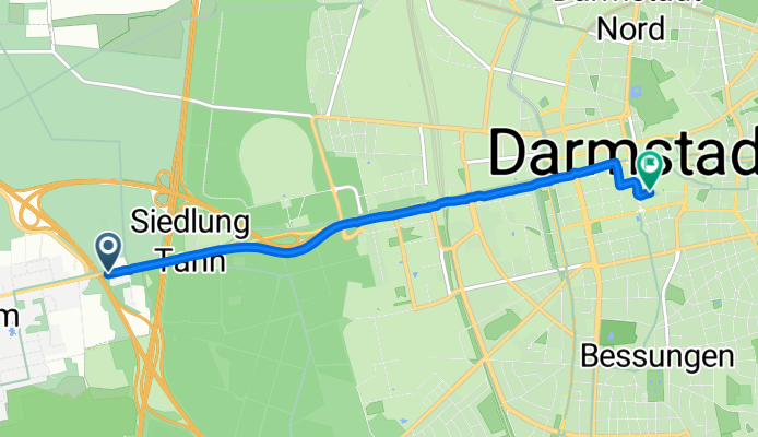 Flughafenstraße, Griesheim nach Ludwigspassage, Darmstadt
