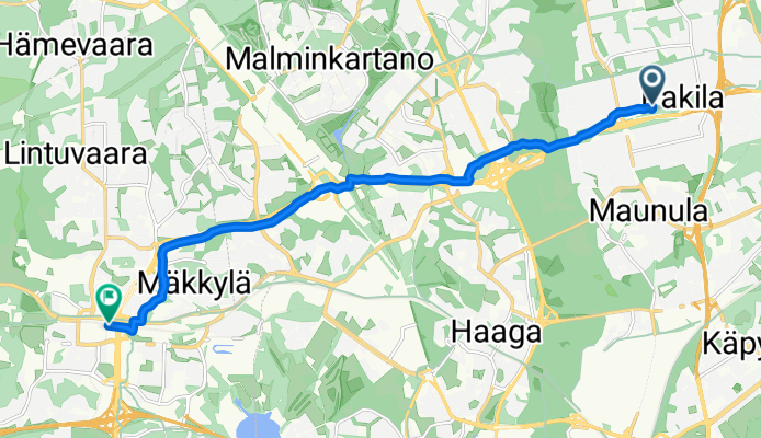 Elontie, Helsinki to Linnatullinkatu, Espoo