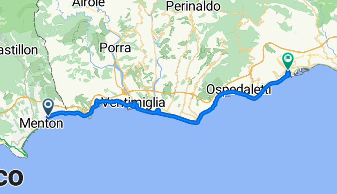 Avenue Porte de France, Menton to Via Pietro Agosti, Sanremo