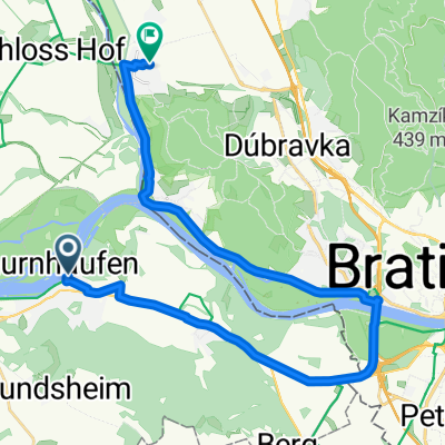Donaulände 2A, Hainburg an der Donau až Charkovská 5553/5, Bratislava IV