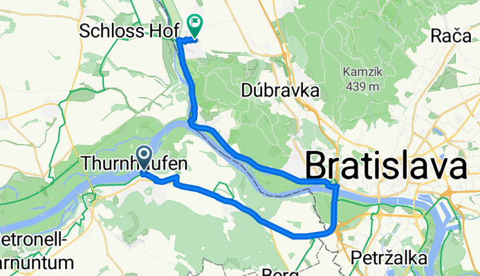 Donaulände 2A, Hainburg an der Donau až Charkovská 5553/5, Bratislava IV