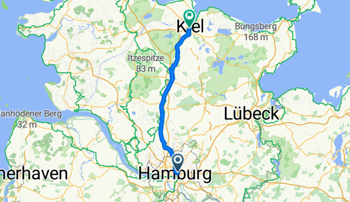 Güntherstraße, Hamburg nach Kleiner Kuhberg, Kiel