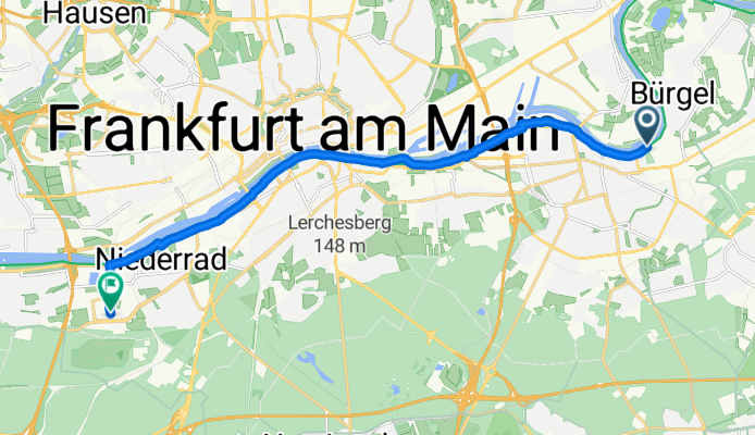 Mainstraße, Offenbach am Main nach Lyoner Straße, Frankfurt am Main