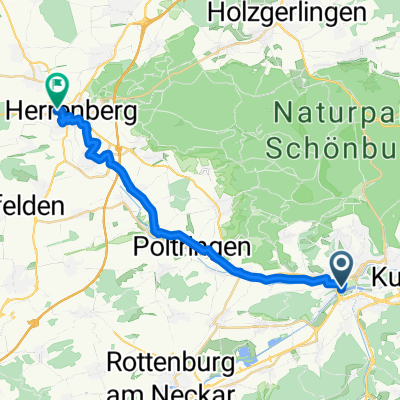 Uhlandstraße, Tübingen nach Birkenweg, Herrenberg