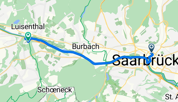 Mozartstraße, Saarbrücken nach St-Barbara-Straße, Saarbrücken