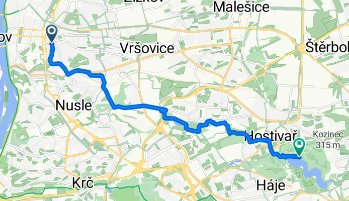 Jugoslávská, Praha 2 à Hostivařská Přehrada, Praha 15