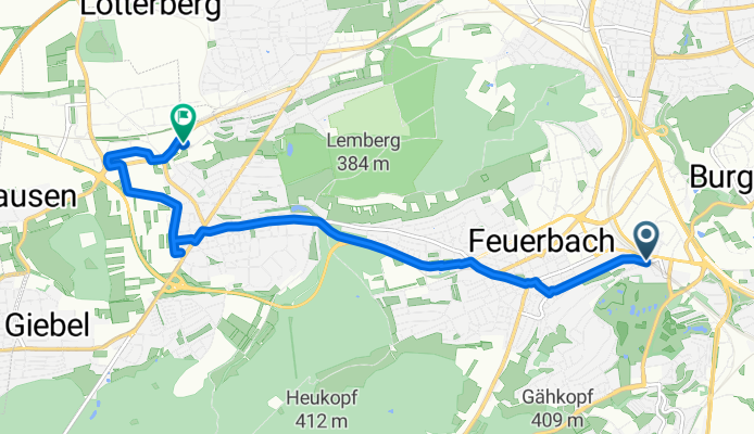 48.811, 9.174 nach 48.821, 9.109