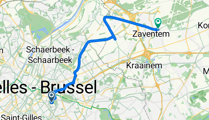Wiertzstraat, Elsene/Ixelles naar Zeven Tommen, Zaventem