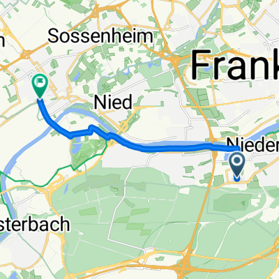 Lyoner Straße, Frankfurt am Main nach Liederbacher Straße, Frankfurt am Main