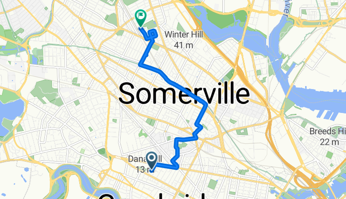 Dana St, Cambridge to Winchester St, Medford