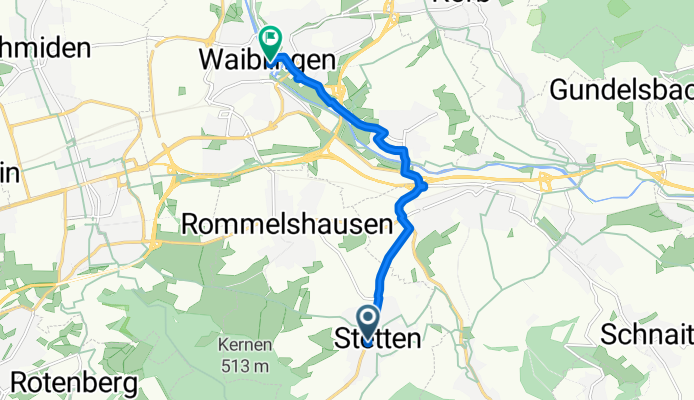 Lange Straße, Kernen im Remstal nach Kurze Straße, Waiblingen