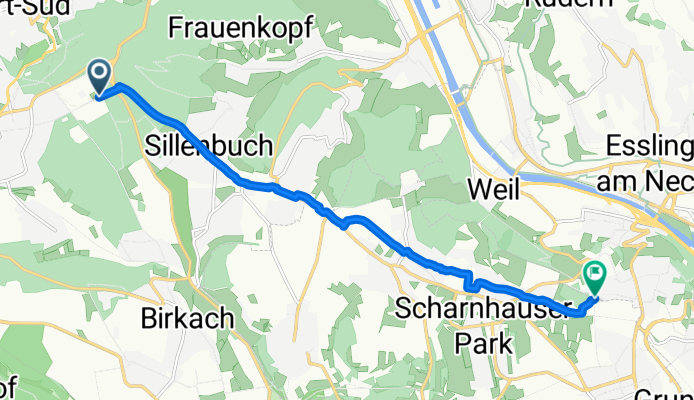 Degerloch, Stuttgart to Mutzenreisstraße, Esslingen am Neckar