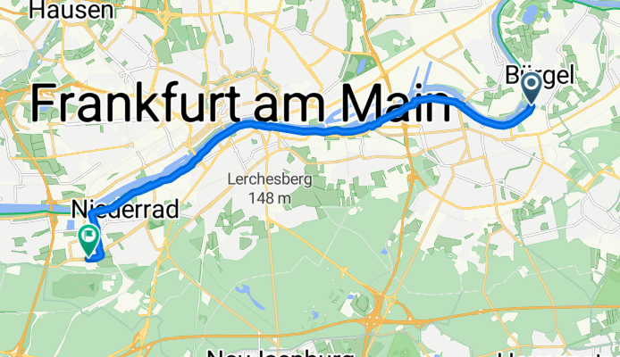 Schöffenstraße, Offenbach am Main nach Lyoner Straße, Frankfurt am Main