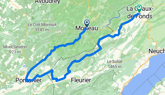 Route nach La Chaux-de-Fonds