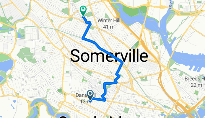 Dana St, Cambridge to Winchester St, Medford