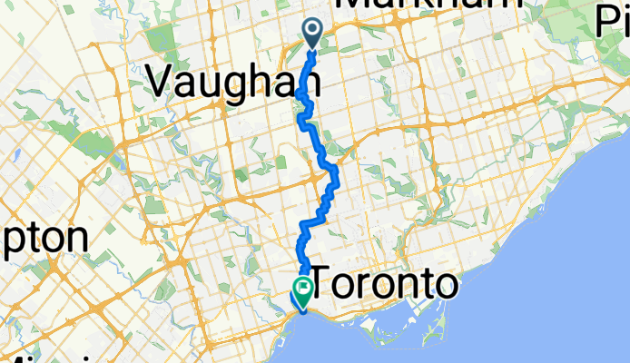 Route Thornhill to Sunnyside Beach