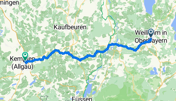 Pollinger Straße, Weilheim in Oberbayern naar Bad Dürkheimer Weg, Kempten (Allgäu)