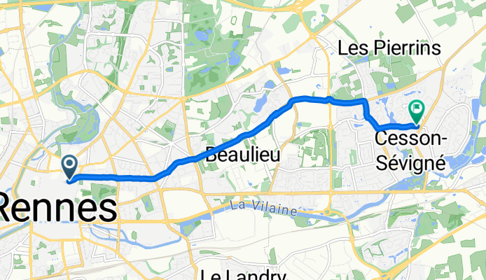 Rue de Robien, Rennes à Boulevard des Métairies, Cesson-Sévigné