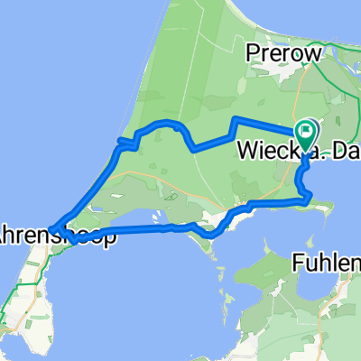 Wieck a.d. Darß nach Weststrand durch den Urwald, dann Ahrenshoop, zurück nach Wieck entlang am Bodden über Born.