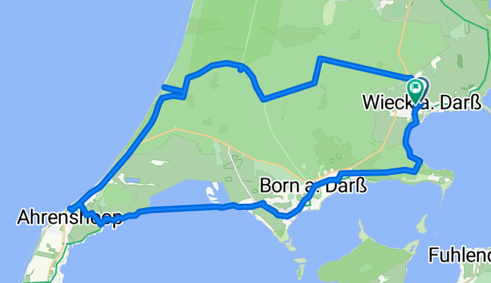 Wieck a.d. Darß nach Weststrand durch den Urwald, dann Ahrenshoop, zurück nach Wieck entlang am Bodden über Born.