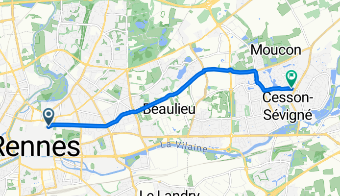 Rue de Robien, Rennes à Boulevard des Métairies, Cesson-Sévigné