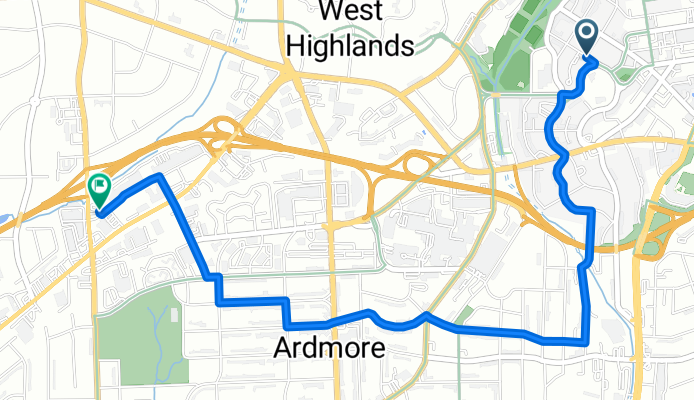 Glade View Ct, Winston-Salem to Knollwood St, Winston-Salem