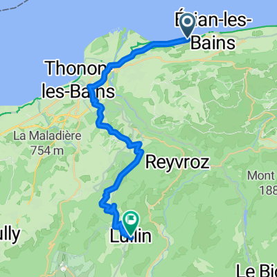 Avenue Anna de Noailles, Évian-les-Bains nach Rue de la Cure, Lullin