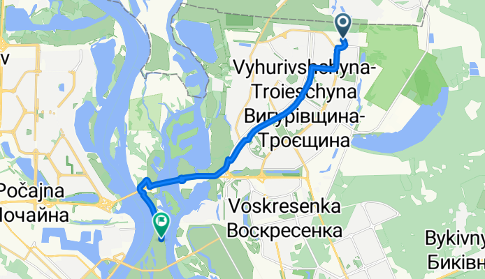 вулиця Миколи Закревського 101В to вулиця Труханівська