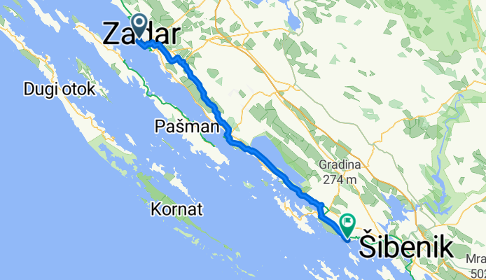 Poljana Šime Budinića, Zadar to Ulica jurjevgradska, Tribunj