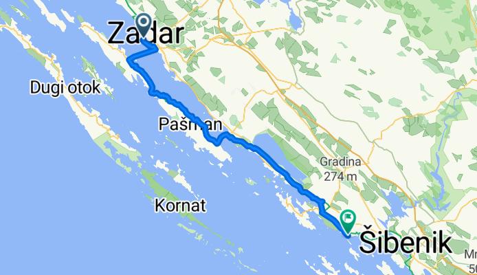 Poljana Šime Budinića, Zadar to Ulica jurjevgradska, Tribunj