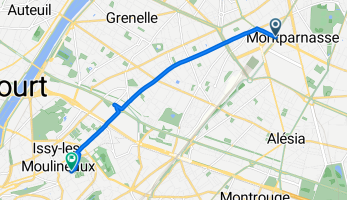 Rue du Montparnasse, Paris à Rue Minard, Issy-les-Moulineaux