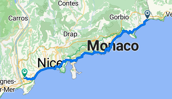 Avenue Porte de France, Menton à Allée Anne Frank, Nice