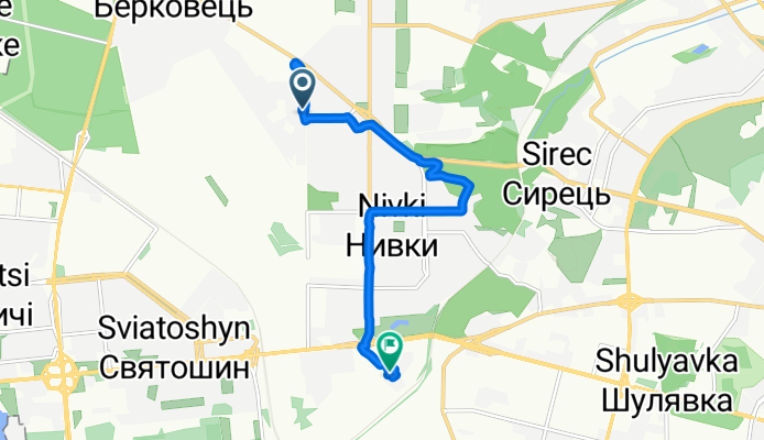От вулиця Мрії 11, Київ до вулиця Олеся Бердника 1В, Київ
