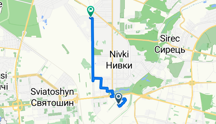 От Берестейський проспект 67 В, Київ до вулиця Мрії 17, Київ
