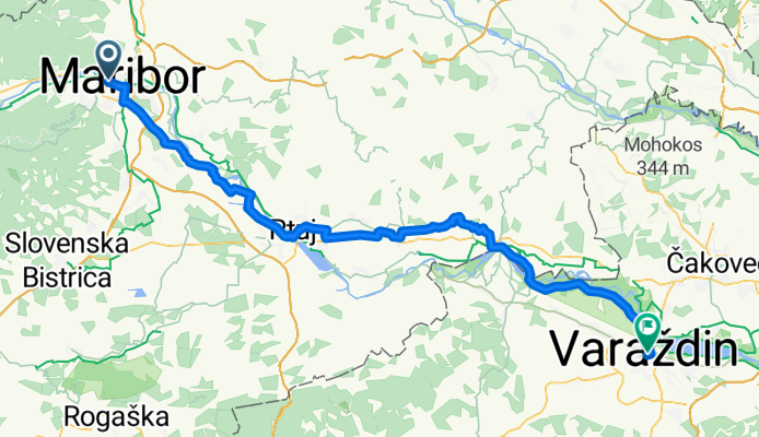 Obrežna ulica, Maribor nach Ulica Petra Preradovića, Varaždin