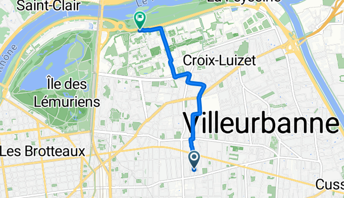 Rue Hippolyte Kahn, Villeurbanne à Avenue Pierre de Coubertin, Villeurbanne