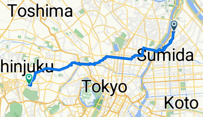 Higashimukojima 1-Chōme, Sumida à Shinjuku 3-Chōme, Shinjuku
