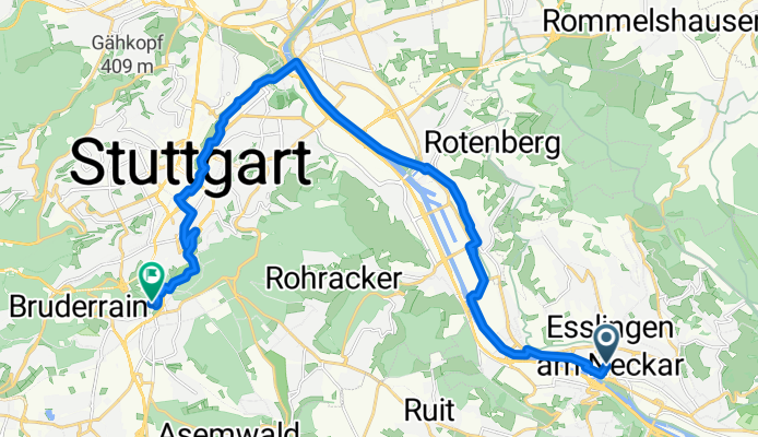 Stadtmitte, Esslingen am Neckar nach Lohengrinstraße, Stuttgart