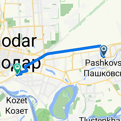 От улица Симферопольская 26, Краснодар до улица Ставропольская 110/1, Краснодар