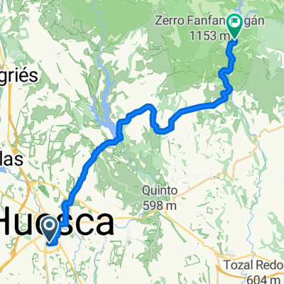 Calle de Mateo Estaun Llanas, Huesca a Diseminado Afueras Santa Eulalia, Loporzano