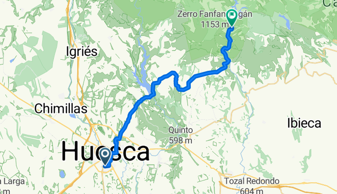 Calle de Mateo Estaun Llanas, Huesca a Diseminado Afueras Santa Eulalia, Loporzano